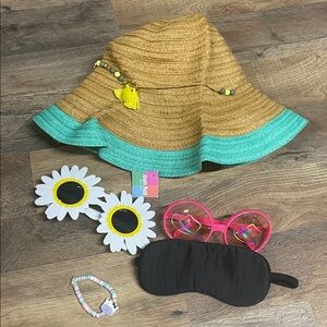 Kids Straw Sun Hat with Teal Trim and Tassel - Unbranded